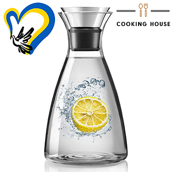 Скляний глечик 1000мл Cooking House з кришкою із нержавіючої сталі, графін для води, кувшин соку та холодного чаю, молока та кави.