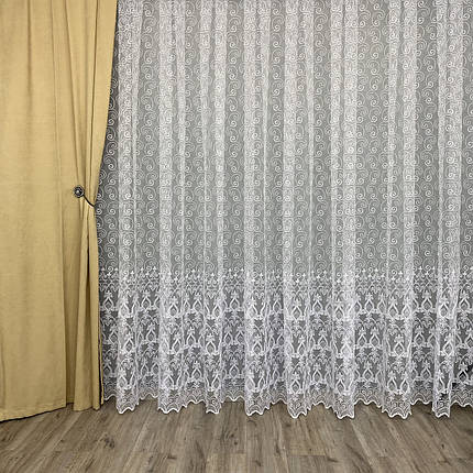 Фатинова тюль з кордовою вишивкою №123193 у спальню, вітальню, фото 1