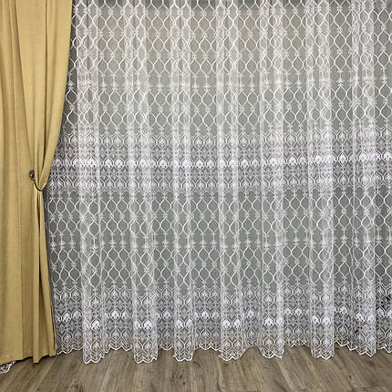 Фатинова тюль з кордовою вишивкою №123247 у спальню, вітальню, фото 1