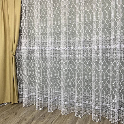 Фатинова тюль з кордовою вишивкою №123247 у спальню, вітальню, фото 2