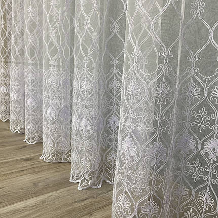Фатинова тюль з кордовою вишивкою №123247 у спальню, вітальню, фото 3