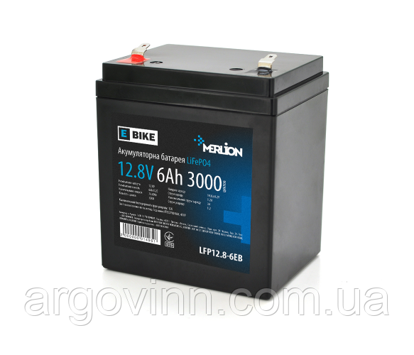 Літій-залізо-фосфатний аккумулятор Merlion LiFePO4 12.8V 6AH (4S1P/BMS-5A), (90х70х101(107)) для електротранспорту, 5000 циклів, Q