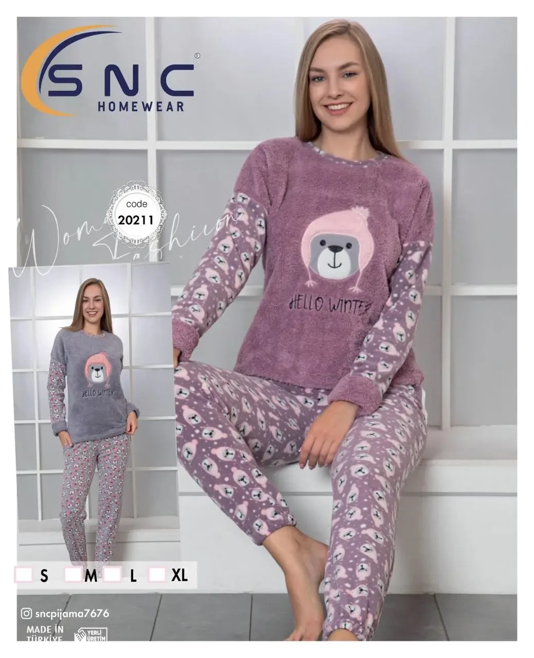 Піжама жіноча тепла махрова з флісом SNC Wellsoft Туреччина Ведмедь