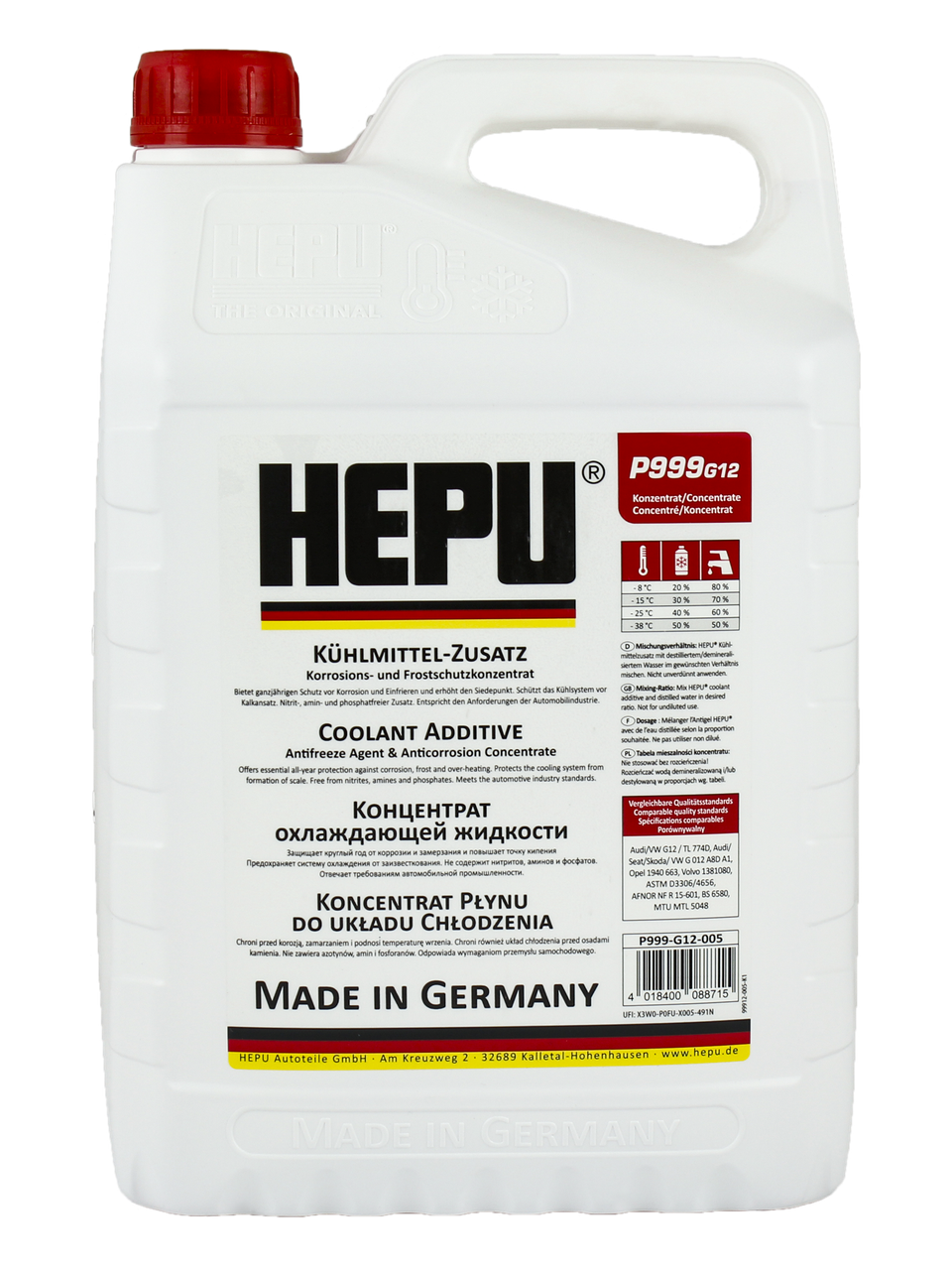 Рідина охолоджувальна Антифриз концентрат G12 червона 5 л HEPU (P999-G12-005)