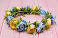 Вінок для волосся/віночок на голову з квітами жовто-блакитний 643, фото 2