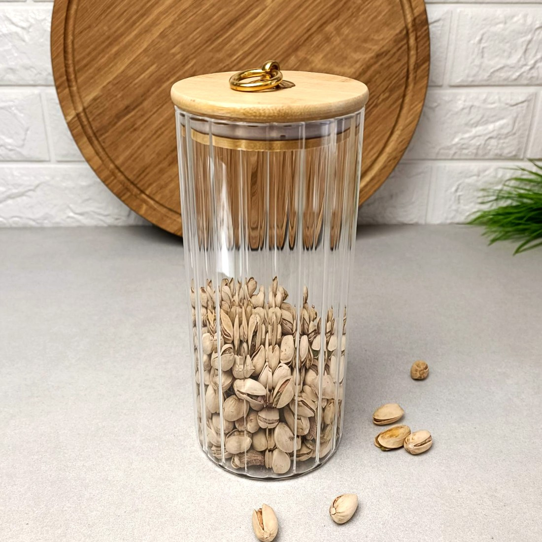 Висока скляна банка 1150мл та з кільцем на кришці Wave, фото 1