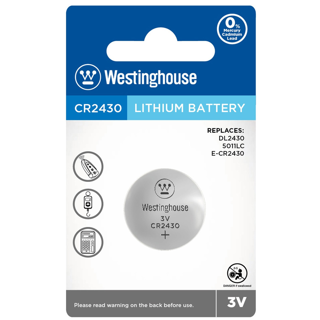Батарейка літієва Westinghouse CR2430 Lithium, 3V, дискова таблетка, блістер 1 шт.