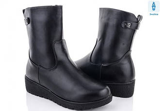 Жіночі зимові черевики напівчоботи Baolikang набивне хутро великого розміру на блискавку екошкіра чорні