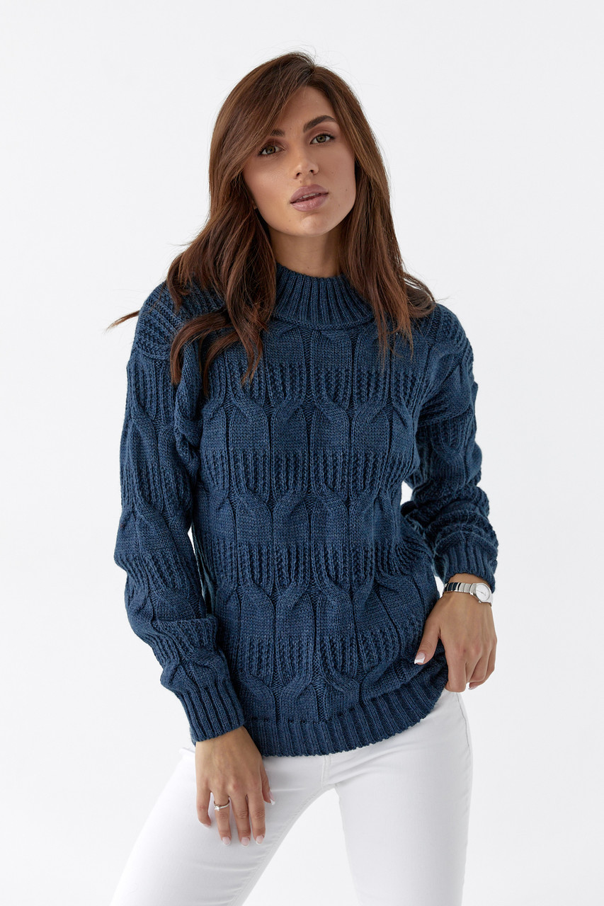 Молодіжний в'язаний жіночий светр, синій