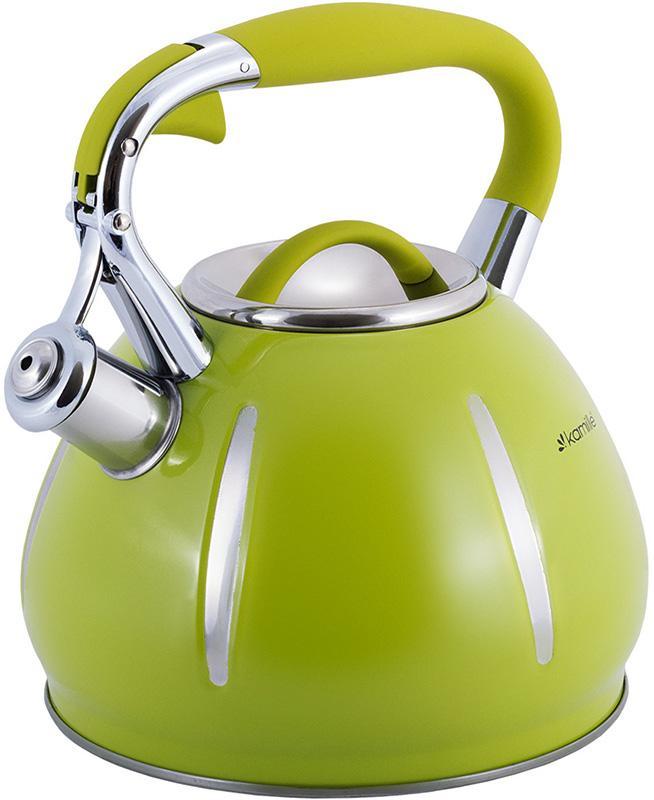 Чайник Kamille Marshmallow 3л greenpharm з нержавіючої сталі зі свистком, зелений, фото 1