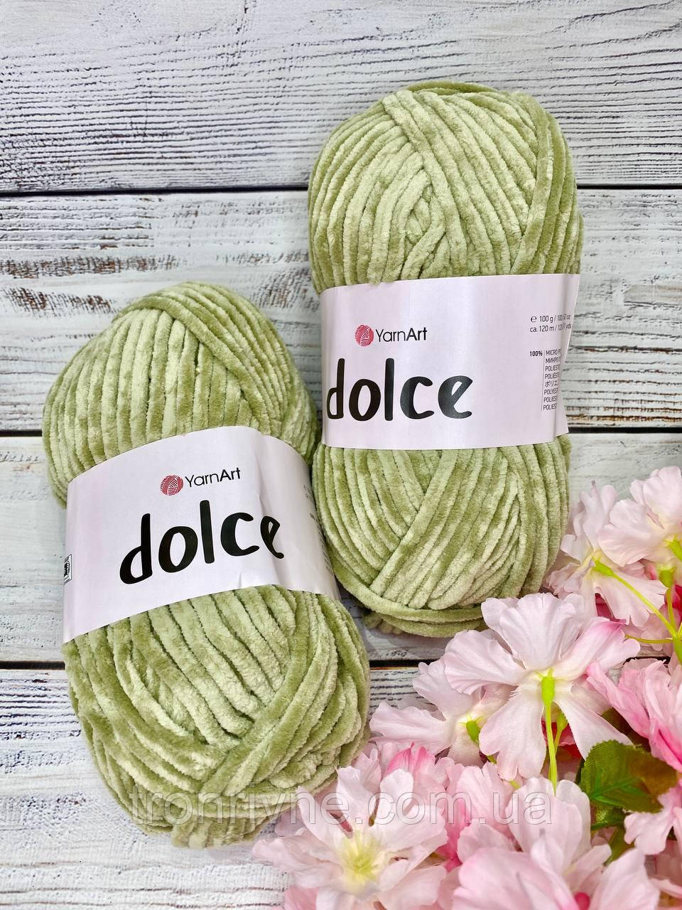 Нитки в'язальні YarnArt Dolce. 100 г. 120 м. Колір — оливковий 798