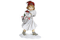 Декоративная статуэтка Девочка с муфтой, 19см, цвет - белый винтажный с красным, 2шт