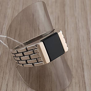 Срібна печатка чоловіча із золотою пластиною 375. Каблучка срібна чоловіча з золотом. 20 розмір