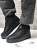 Кросівки чоловічі зимові Nike Air Force 1 Black Winter Найк Форс чорні шкіряні з хутром утеплені короткі, фото 2