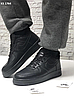 Кросівки чоловічі зимові Nike Air Force 1 Black Winter Найк Форс чорні шкіряні з хутром утеплені короткі, фото 3