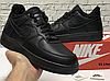 Кросівки чоловічі зимові Nike Air Force 1 Black Winter Найк Форс чорні шкіряні з хутром утеплені короткі, фото 6