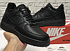Кросівки чоловічі зимові Nike Air Force 1 Black Winter Найк Форс чорні шкіряні з хутром утеплені короткі, фото 7