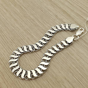 Срібний браслет чоловічий широкий двосторонній Бісмарк з накладками. Браслет на руку срібло 925. 19 см