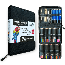 Набір кольорові та графітні олівці 96 предметів подарунковий набір у нейлоновому чохлі Art Planet папуга Хіт!