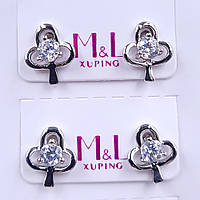 Сережки-гвоздики ХР M&L. Родій. Камені: білий циркон. Довжина: 10 мм. Ширина: 8 мм. 12 пар