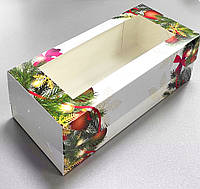 Коробка с пластиковым окошком новогодняя 330*150*110