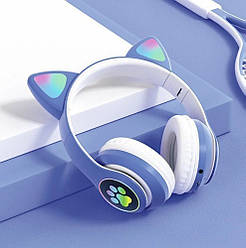 Бездротові навушники Bluetooth з вушками VZV-23M на 400 mah, Сині / Дитячі накладні навушники з підсвічуванням