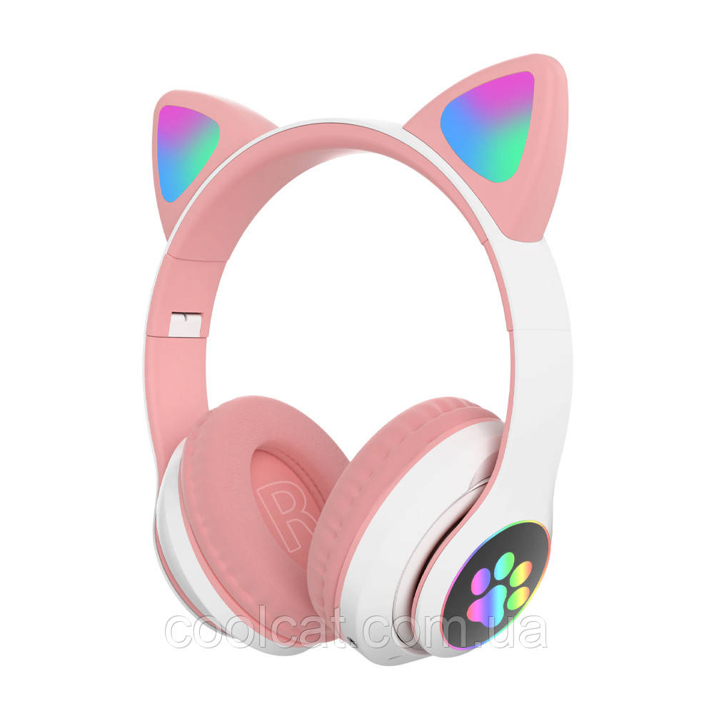 Бездротові Bluetooth навушники VZV-23M на 400 mah з вушками, Рожеві / Дитячі навушники з підсвічуванням