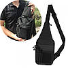 Чоловіча тактична сумка через плече з липучкою (24х16х8 см) , Чорна / Однолямкова барсетка нагрудна, фото 6