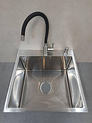 Мийка для кухні з дозатором для мила та змішувачем з гнучким гусом з нержавіючої сталі Kraft HS5050ST Сатин