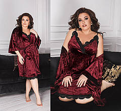 Неймовірний жіночий комплект Сорочка+Халат, тканина "Мармуровий Велюр" 50, 52, 54, 56 розмір 50