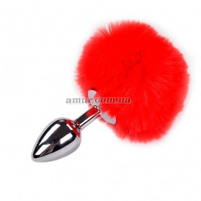 Металева анальна пробка Крихітний хвостик Alive Fluffly Plug, S, червона