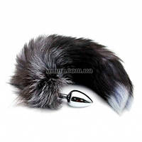 Металевий анальний корок Лисий хвіст Alive Black And White Fox Tail M