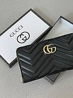 Модный женский кожаный черный кошелёк Gucci Гучи