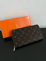 Модный женский кожаный коричневый кошелёк на змейке Louis Vuitton Луи Витон