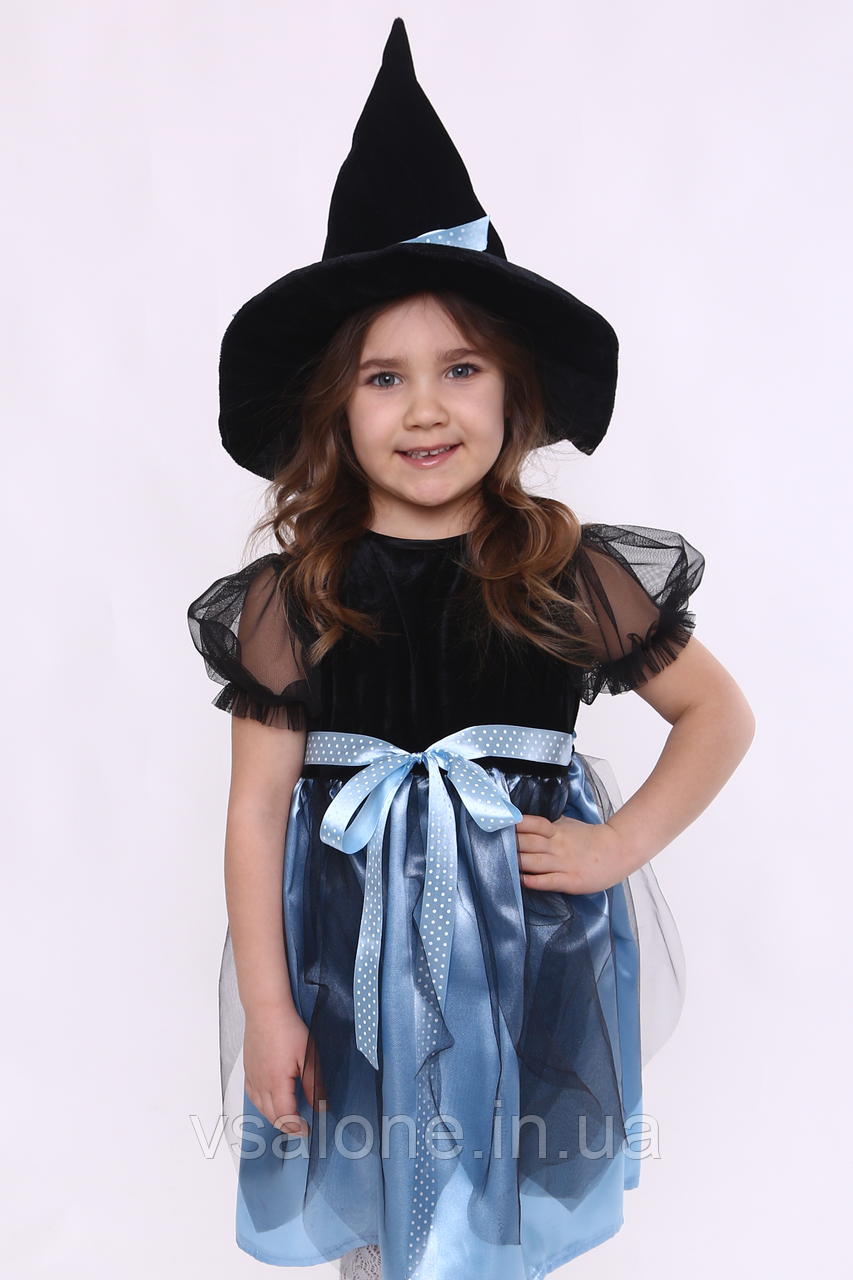 Детский карнавальный костюм для девочки Ведьмочка №1 голубой - фото 1 - id-p1698525423