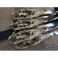 Комплект шампуров ручной работы на подарок "Кабан" с ножом в кожаном колчане