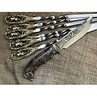 Комплект шампурів ручної роботи на подарунок "Кабан" з ножем у шкіряному сагайдаку, фото 4