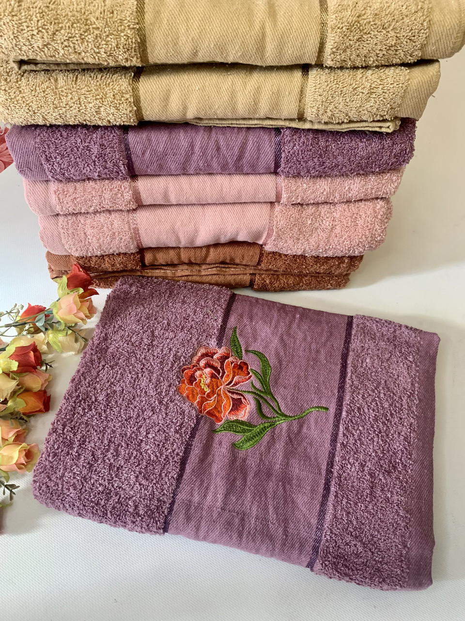 Рушники махрові "Троянда",розмір 70/1.40, в уп.8 шт.