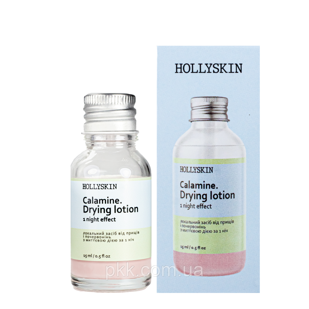 Локальний засіб від прищів та почервоніння Hollyskin Calamine Drying Lotion за 1 ніч 15 мл