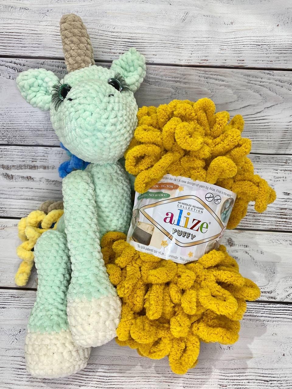 Нитки в'язальні Alize Puffy. 100 г. 9 м. Колір — вохра 02, фото 1