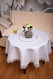 Скатертина на круглий стіл Атласна з мереживом 150 - 150 Біла "Естетика" Кругла, фото 4