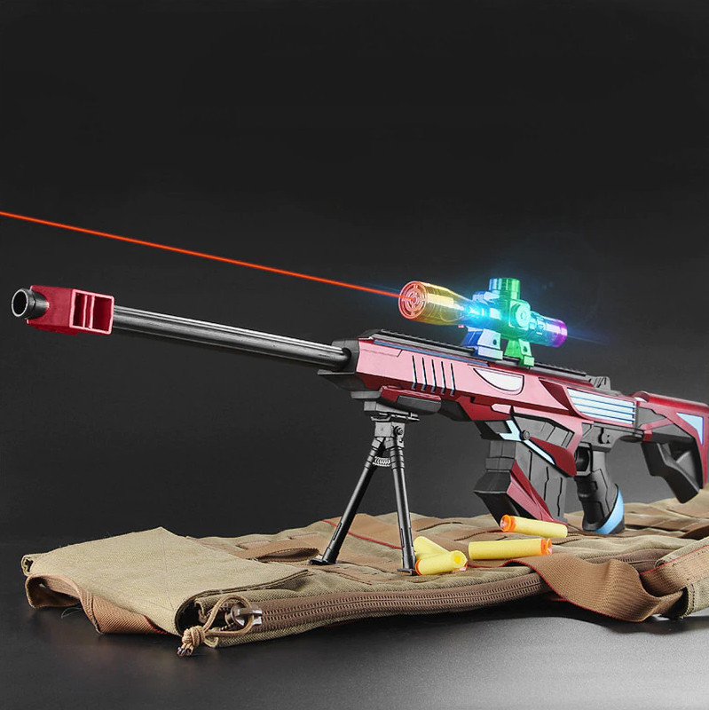 Іграшкова снайперська гвинтівка із лазерним прицілом. Снайперська гвинтівка для дитини. Снайперська гвинтівка червоного кольору