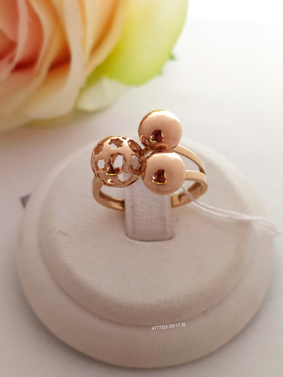 Золота каблучка поцілунок 😘 585 проби, золоте кільце поцілунок кільце з кульками