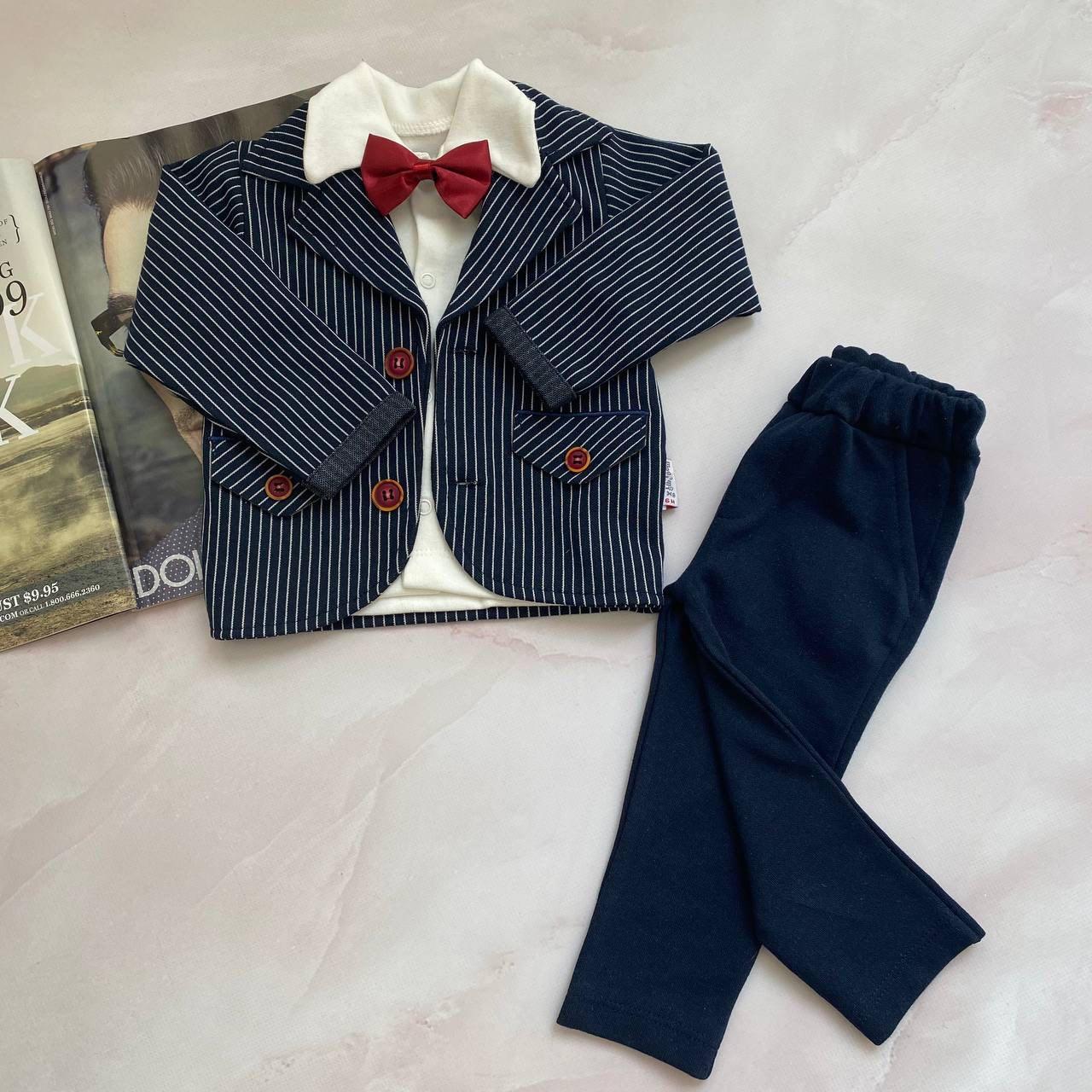 Нарядный костюм тройка для мальчика штаны и рубашка с бабочкой Темно ...