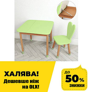 Дитячий дерев'яний столик та стільчик "Зайчик" 04-025G-BOX Зелений (з ящиком під стільницею)