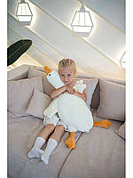 Антиалергенна іграшка-подушка Гусь 90 см Біла, Дитяча іграшка обіймашка у вигляді тварини