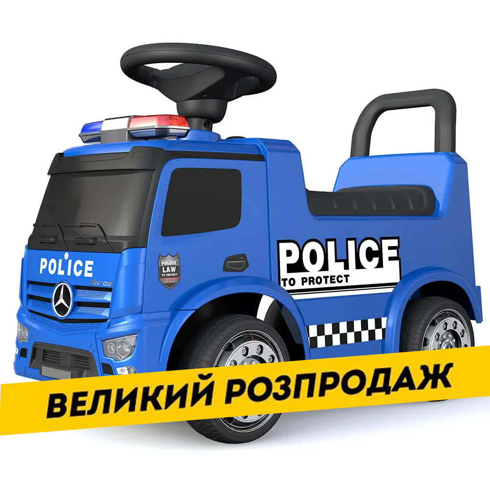 Дитяча каталка-толокар Police Mercedes (машинка, музика, на батарейці) Поліція Bambi 657-4 Синій
