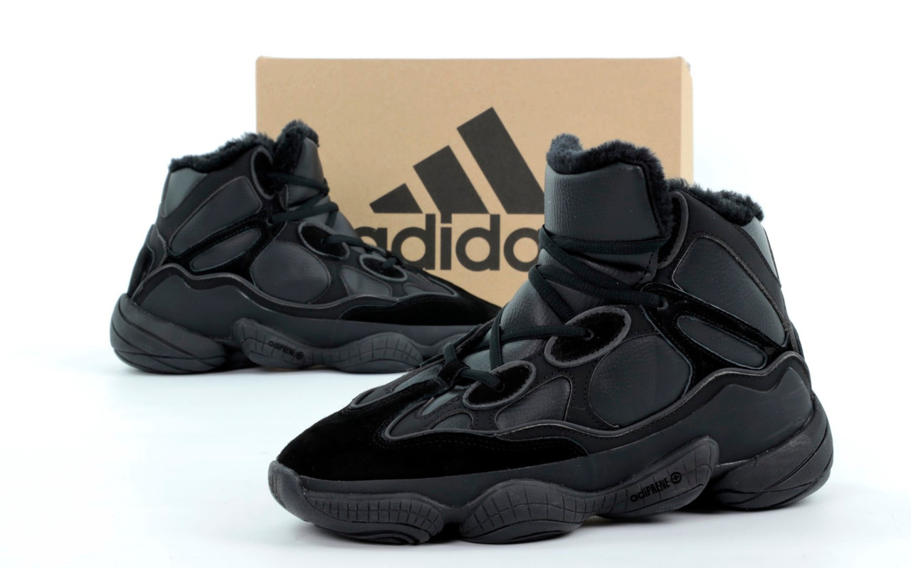 Зимові Кросівки Adidas Yeezy 500 Hight Winter black / Адидас ізі 500 високі Зима Хутро Чорні