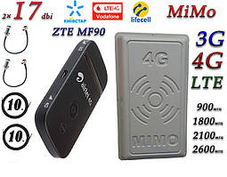 Повний комплект 4G/LTE/3G WiFi Роутер ZTE MF90+MiMo антена 2×17 dbi Кієвстар, Vodafone, Lifecell