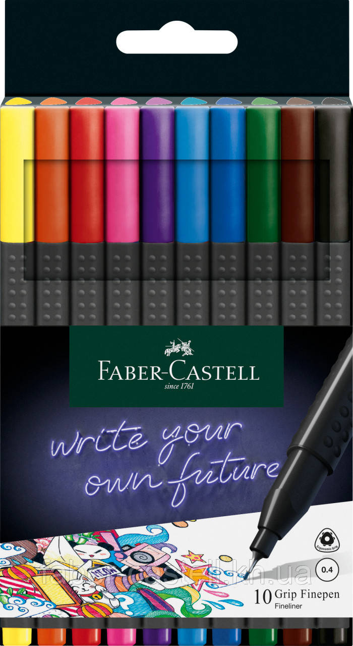 Набір ручок капілярних Faber-Castell Grip Finepen тригранна 0,4 мм, 10 кольорів, 151610